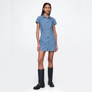 New Gap ultra soft denim mini shift dress in medium wash tall length